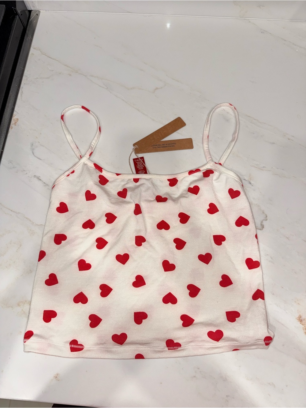 SKIMS White Tank Top with Red Heart Print